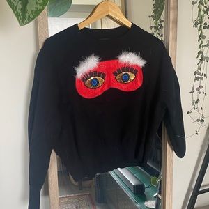 ZARA eye mask motif holiday sweatshirt